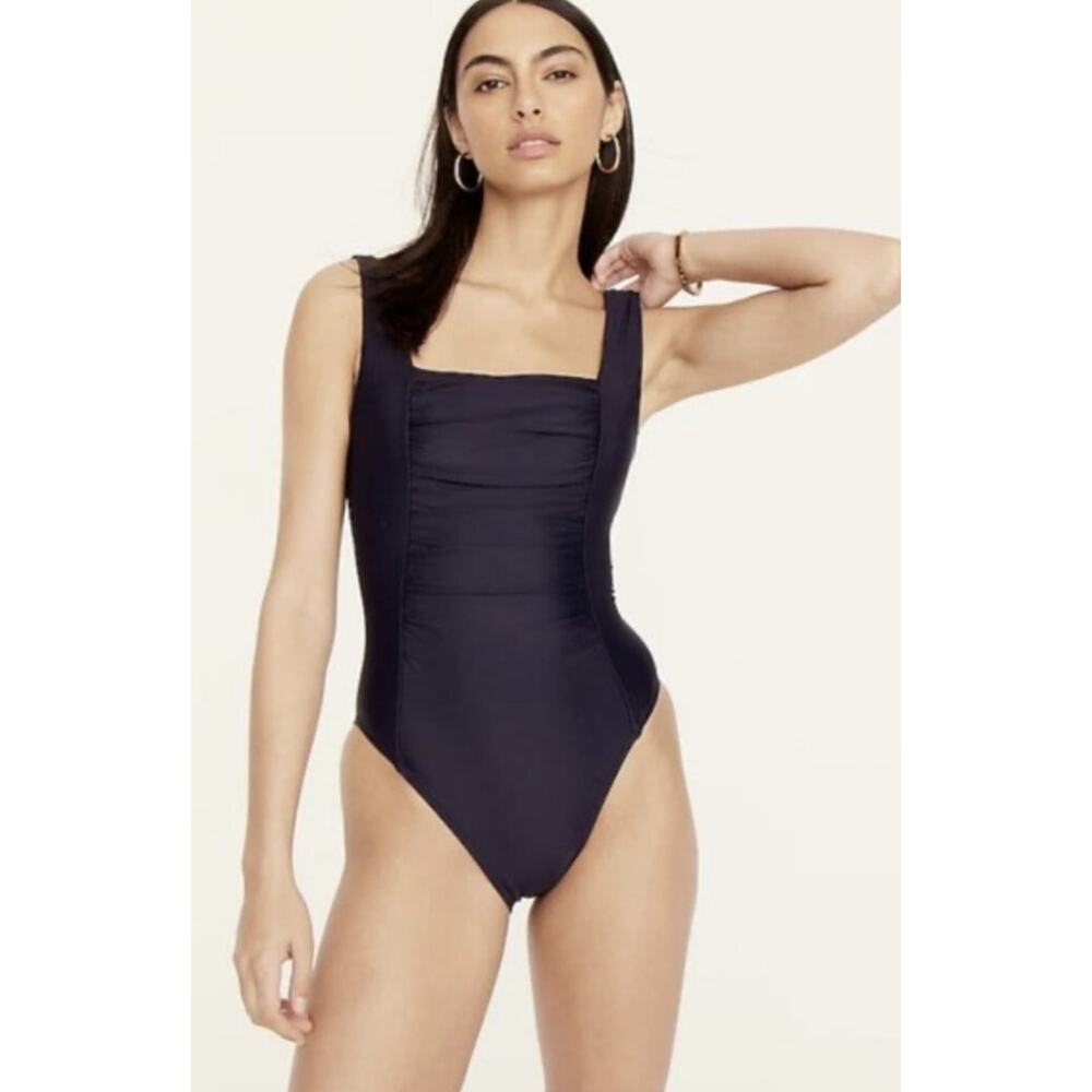 J.Crew Squareneck One Piece Swimsuit •Women 20• $118 Ruched Plus Navy Swim BF179